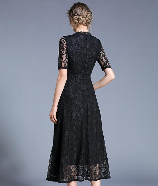 Grace Selectのパーティードレス ミモレ丈 総レース 袖あり七分袖 結婚式ドレス ワンピース ウェディングドレス ロングドレス ブラック ブルー 大きいサイズ ブライズメイド ドレス 入園式 二次会 謝恩会 同窓会 服装 発表会 大人 着痩せ フォーマルドレス THOM WILLS｜アングル3