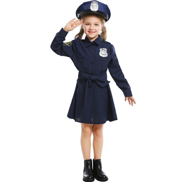 Grace Selectの3点セット 軍服 警察 婦人警官 制服 警察官 子供 ワンピース キッズ コスプレ アーミー 衣装 ポリス 女 帽子付 女の子 婦警さん｜アングル2