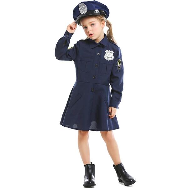 Grace Selectの3点セット 軍服 警察 婦人警官 制服 警察官 子供 ワンピース キッズ コスプレ アーミー 衣装 ポリス 女 帽子付 女の子 婦警さん｜アングル3