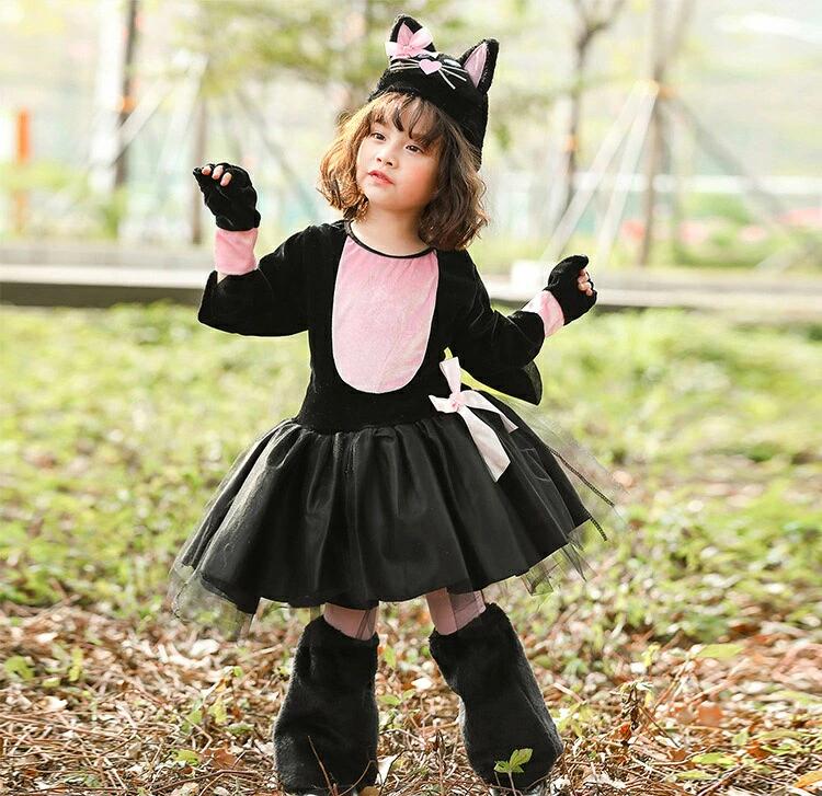 衣装 キャット 猫 100 110 ネコ 仮装 子供 コスチューム 女の子 ハロウィン ハロウィーン 1 コスプレ ワンピース 黒猫 キッズ 猫 2