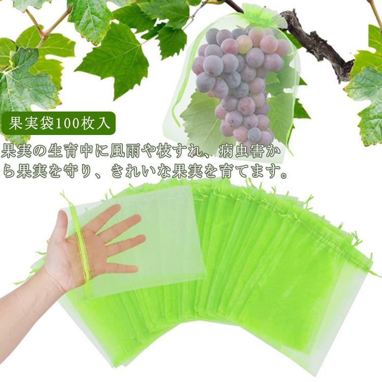 果実 果樹袋 網 メ 掛け袋 傷予防 保護ネット 害虫予防 フルーツ袋 果実 巾着袋 果物袋 鳥よけネット 防虫ネット 100枚入 通気性