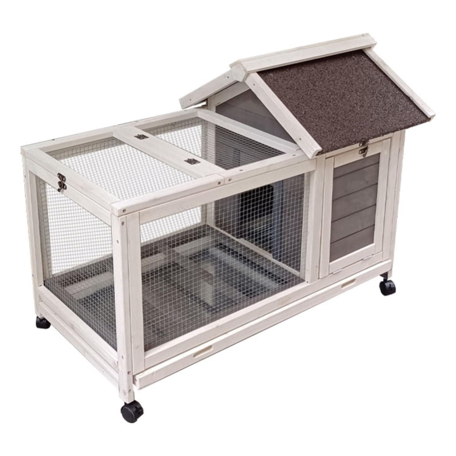 屋外用ウサギ小屋、アスファルト屋根と取り外し可能なトレイを備えた木造鶏小屋、モルモットなどの小動物の養鶏に最適なウサギケージ(Pink-white)