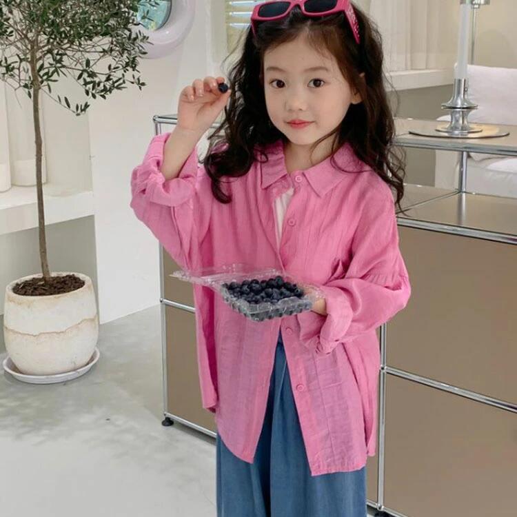 シャツ キッズ シアー 羽織り 薄手 透かし編み アウター 女の子 長袖 夏 子供服 夏服 子ども服 女児 こども服 ジャケット 無地 こども