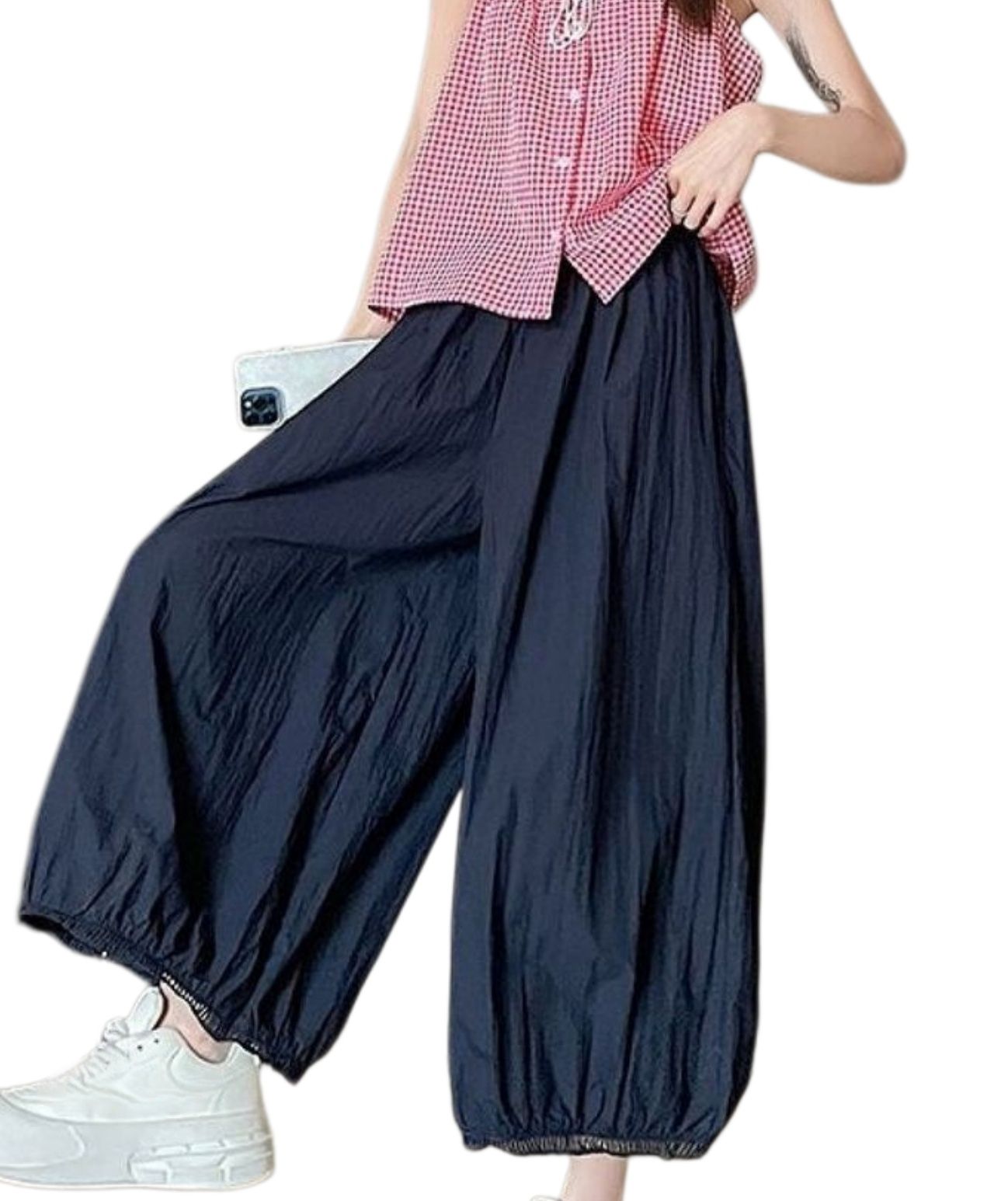 Rakuten - 【バルーンシルエット】ワイドパンツ レディース 夏 涼しい ガウチョパンツ サルエルパンツ ボトムス ズボン アンクル丈 九分丈 裾ゴム ウエストゴム 楽ちん ゆったり 体型カバー 着痩せ 細見え シャリ感 薄手 軽い 軽量 接触冷感 速乾 ドライ カジュアル モード系