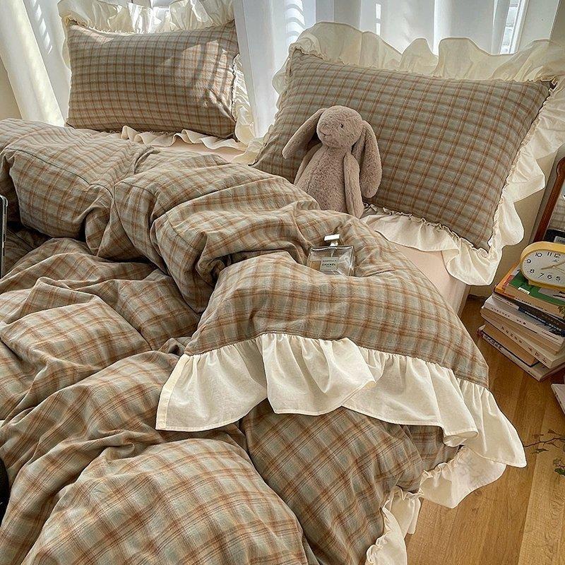 布団 カバー セット チェック柄 可愛い 綿 寝具 ベッドカバー 3点セット シングル ...