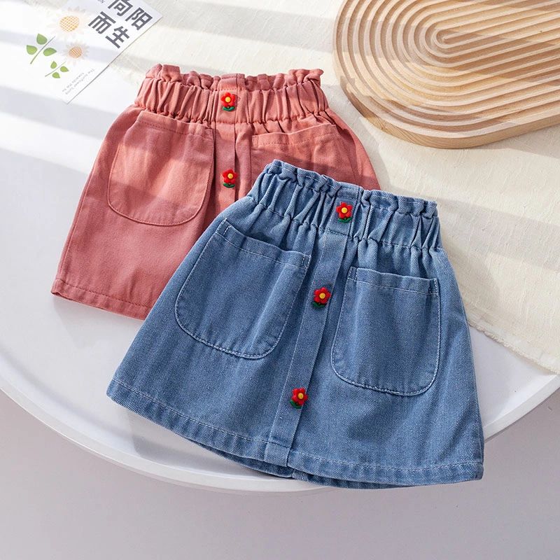 Skirts - デニム スカート キッズ ベビー服 女の子 春夏 赤ちゃん ジュニア 子供服 ボトムス ストレッチ おしゃれ 可愛い 入園 入学 幼稚園 小学生 130cm 120 110 100 90 80 お出かけ 誕生日 プレゼント