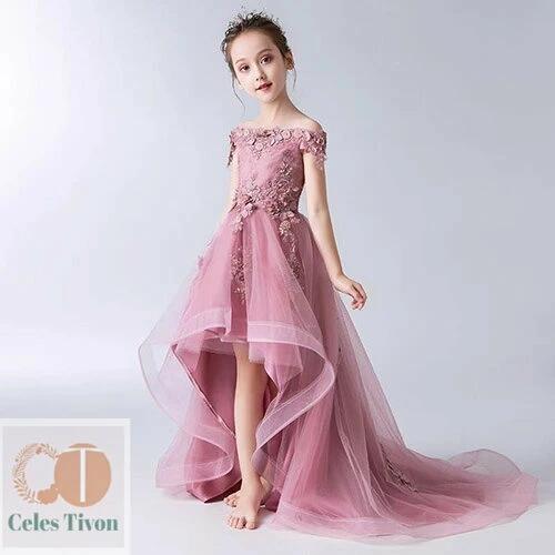 Kids' Dress, Children's Dress, Long Dress, One-Piece Dress, Open Shoulder, Girls' Dress, Piano Recital, Concert, Wedding, Shichi-Go-San, Entrance Ceremony, Birthday, Party, Formal Dress, Cute Children's Clothing, Junior Girls, 100-160cm, Ages 3, 4, 5, 6, 7, 8, 9, 10, Pink