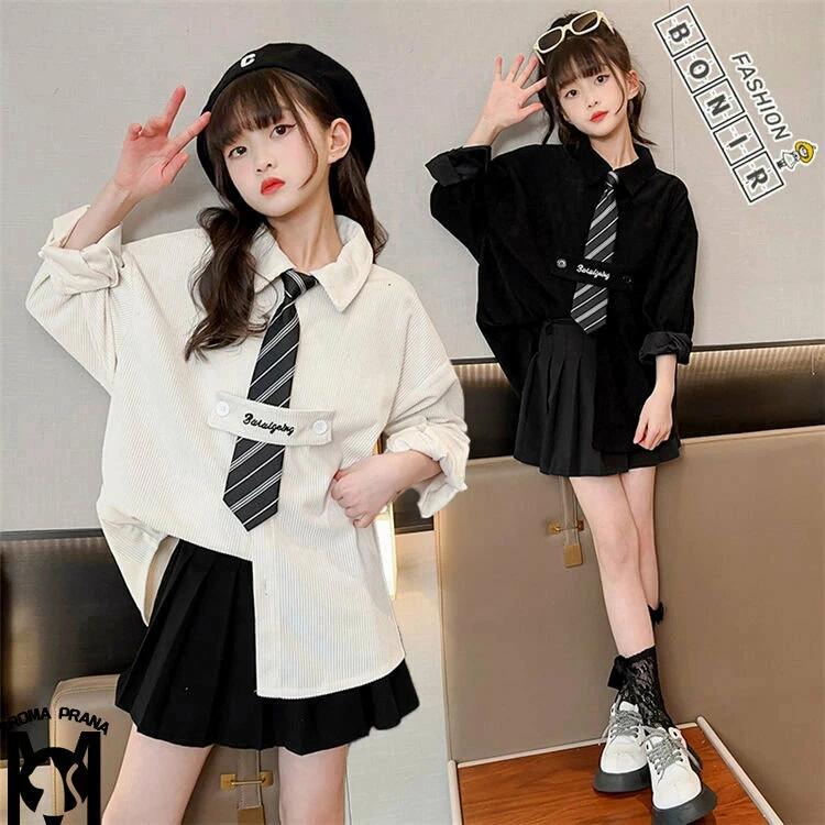 キッズシャツ 長袖 コーデュロイ シャツ ネクタイ付き 子供 シャツ 学院風 発表会 ...