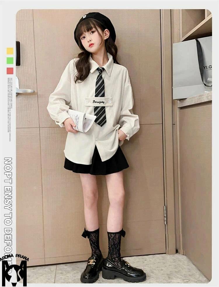 キッズシャツ 長袖 コーデュロイ シャツ ネクタイ付き 子供 シャツ 学院風 発表会 ...
