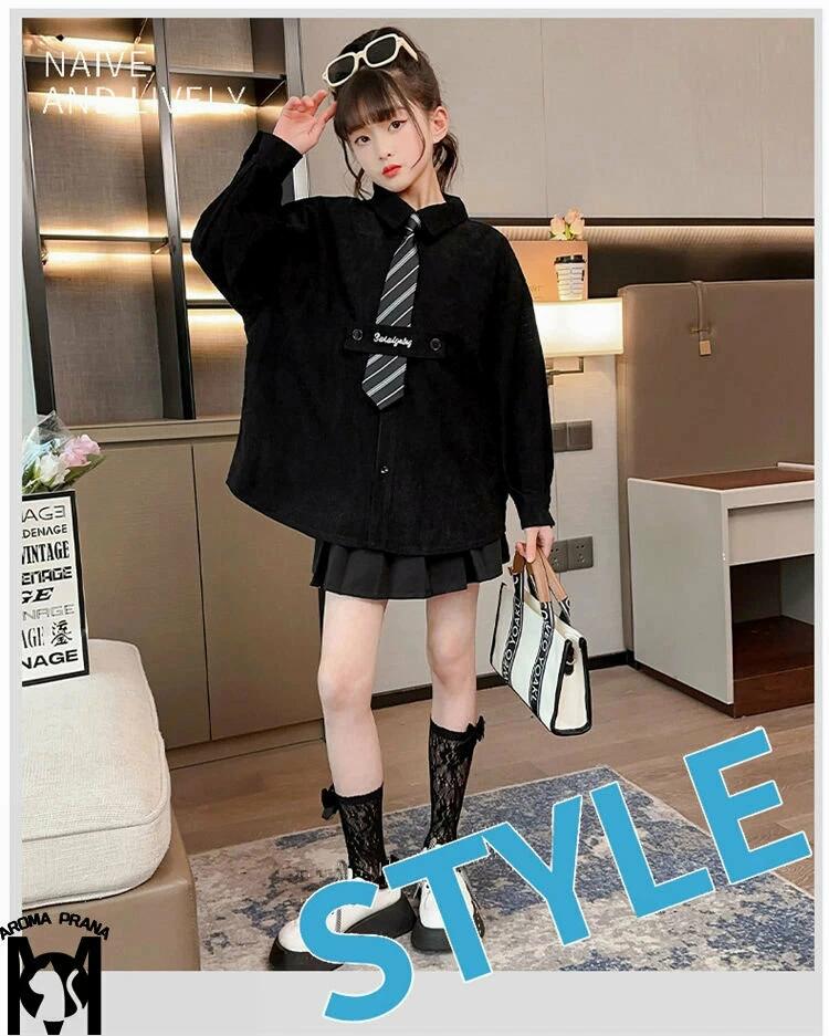 キッズシャツ 長袖 コーデュロイ シャツ ネクタイ付き 子供 シャツ 学院風 発表会 ...