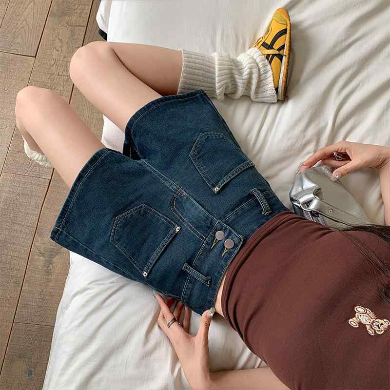 レディース デニム ショートパンツ ハイウエスト ストレート ワイドレッグ ビッグサイズ ブルーグレー 夏用 ゆったり カジュアル 快適 ボトムス