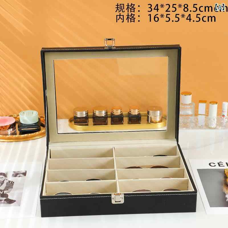 現物り 高級 8 格 眼鏡 収納 ケース pu 皮革 透明 天窓 太陽 目 サングラス 展示
