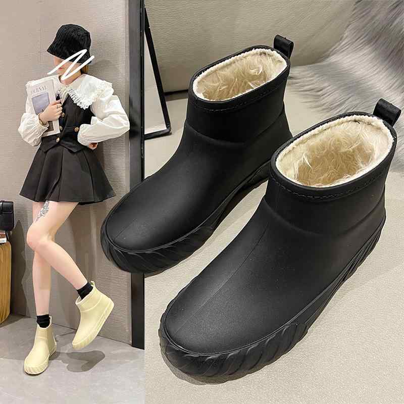 レディース ミドル丈 中筒 雨靴 冬用 レイン ブーツ 防寒 暖か 滑りにくい 厚手 ゴム製 防水 ボア インソール 軽量