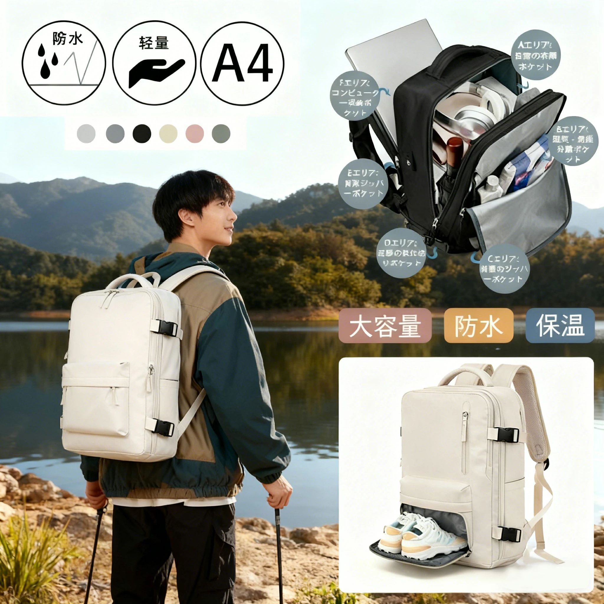ック 自立 防水 A4 大容量 レディース メンズ パソコン 機内持ち込み 通学 ビジネスリュック 旅行用リュック 撥水 収納 PC 通勤