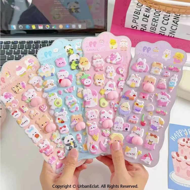 ぷっくり くまねこ シール SNS大人気 ごほうびシール 可愛い ステッカー手帳用 女の子デコシール キャラクター SNS大人気 ご褒美シー ル 泡ステッカー シール キラキラ うさぎ 子供 文具 誕生日 クリスマス graceselect327-10034905 Grace Select サンプル画像2
