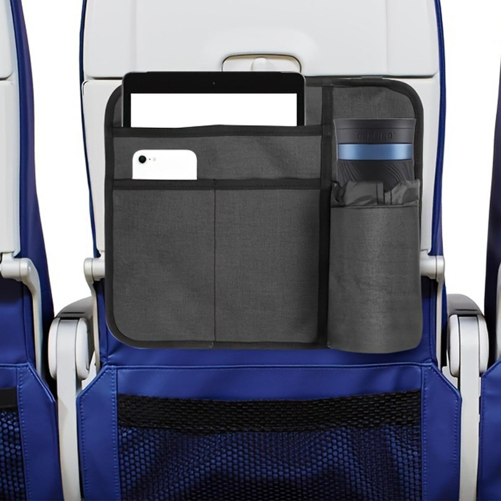 飛行機用シートバックポケット 飛行機 便利グッズ トラベルオーガナイザー 車内 収納ポケット 機内持ち込み 吊り下げ 小物入れ タブレットホルダー ドリンクホルダー 撥水 旅行 出張 背面ポケット 固定ベルト付き コンパクト収納 旅行用品 graceselect327-10035355 Grace Select サンプル画像3