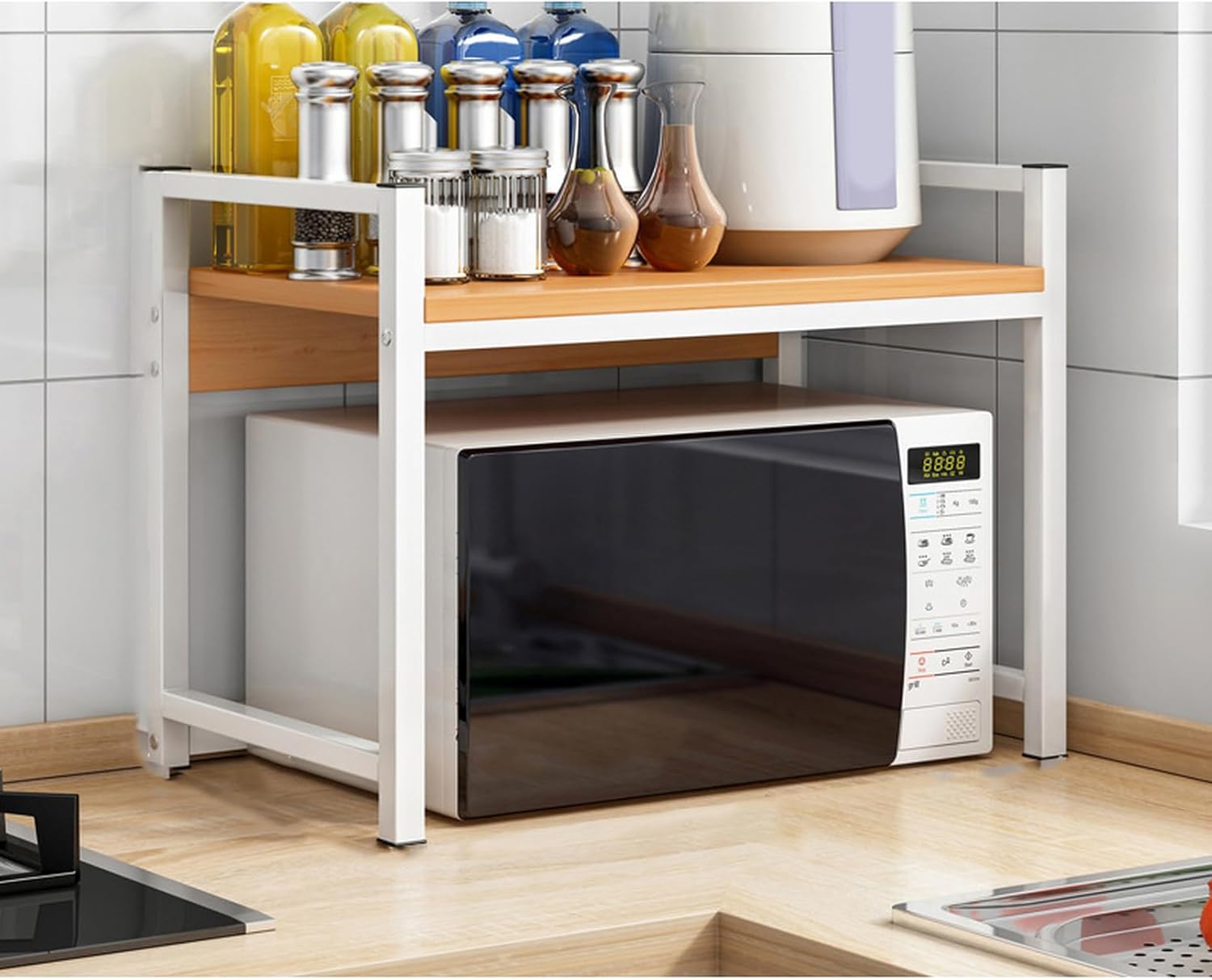 Cupboard - レンジ台 キッチンラック 53*35*44 卓上 木製 2段 幅53cm レンジラック レンジ上 ラック レンジ棚 炊飯器 トースター キッチン収納 おしゃれ シンプル 北欧 電子レンジ台 ナチュラル