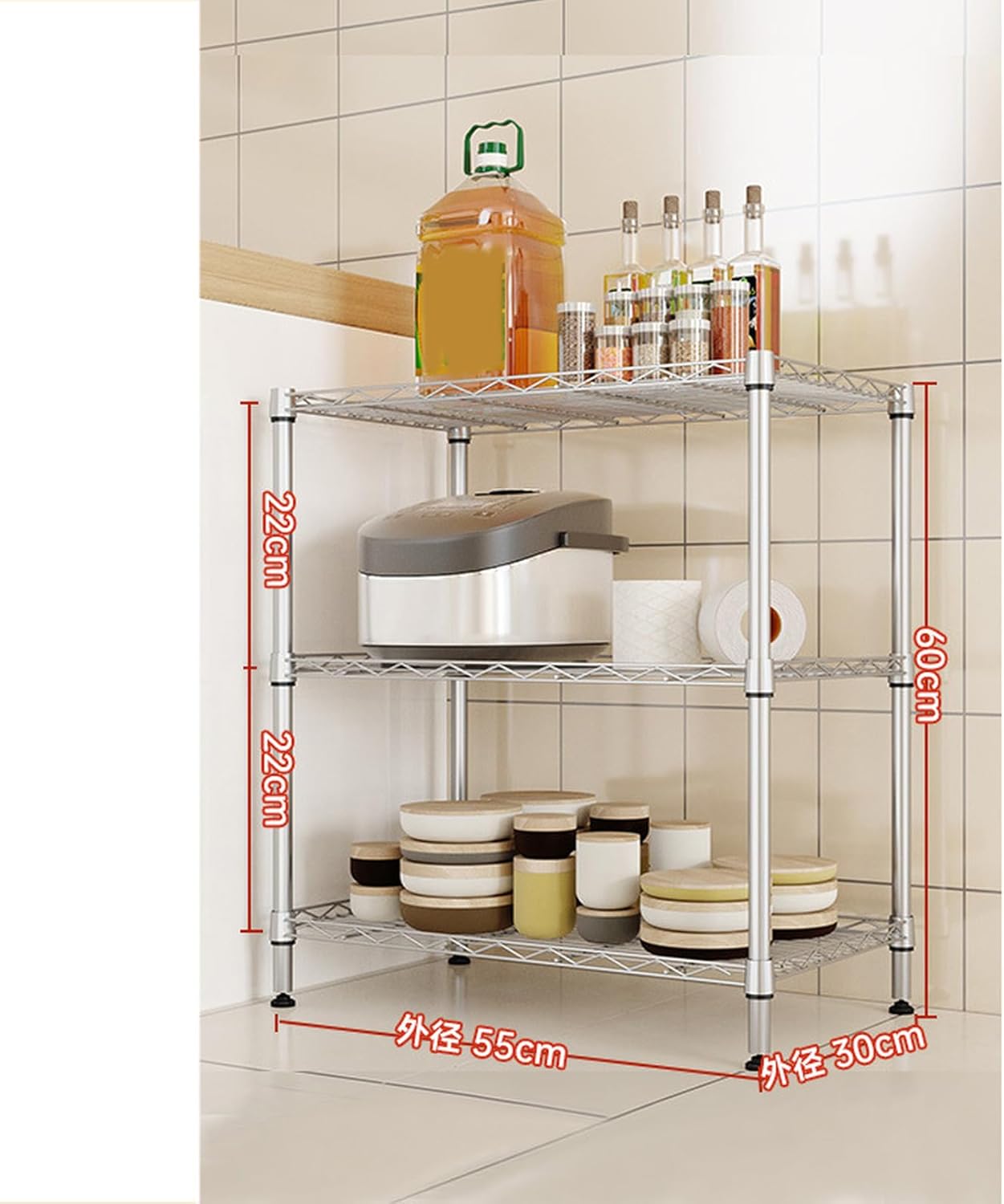 レンジラック レンジ台 55*30*60 幅55cm スチールラック キッチンラック レンジボード キッチン 収納 キッチン収納 カラースチールラック ハイタイプ アジャスター付き 炊飯器 レンジ台ラ [2]