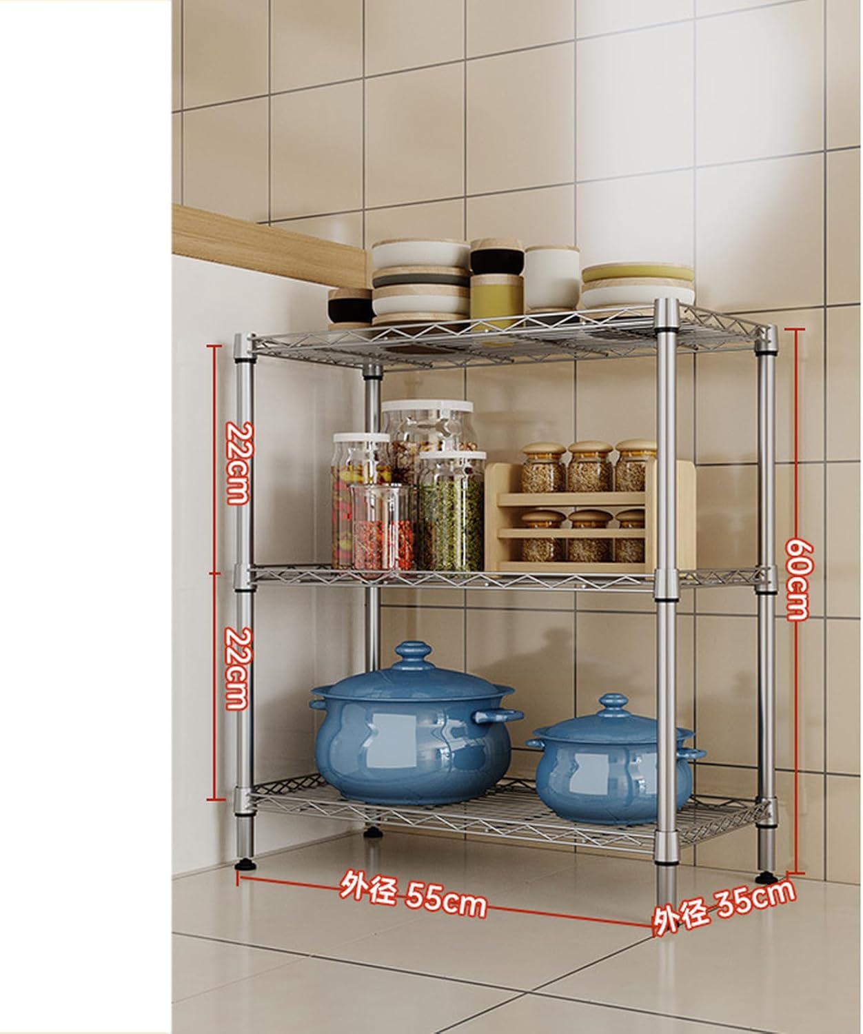 レンジラック レンジ台 55*30*60 幅55cm スチールラック キッチンラック レンジボード キッチン 収納 キッチン収納 カラースチールラック ハイタイプ アジャスター付き 炊飯器 レンジ台ラ [3]