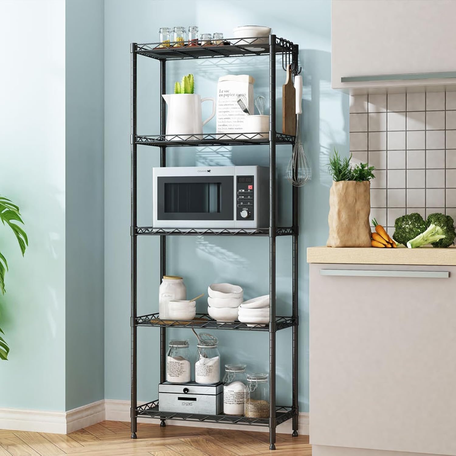 Cupboard - ラック スチールラック 幅45 奥行30 スリム 5段 4段 55*30*107cm おしゃれ 業務用 キッチンラック レンジラック ストック ランドリー パントリー 収納 棚 アジャスター付き 棚板