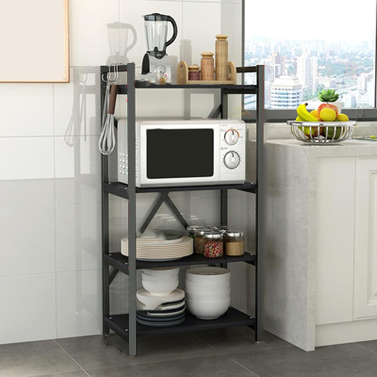 Rakuten - レンジ台 レンジボード デザイン4 レンジラック キッチンボード キッチンラック 大型レンジ対応 電子レンジ台 食器棚 北欧 ラック シェルフ 60*40*90 収納棚 スチール棚 60幅 スリム キ
