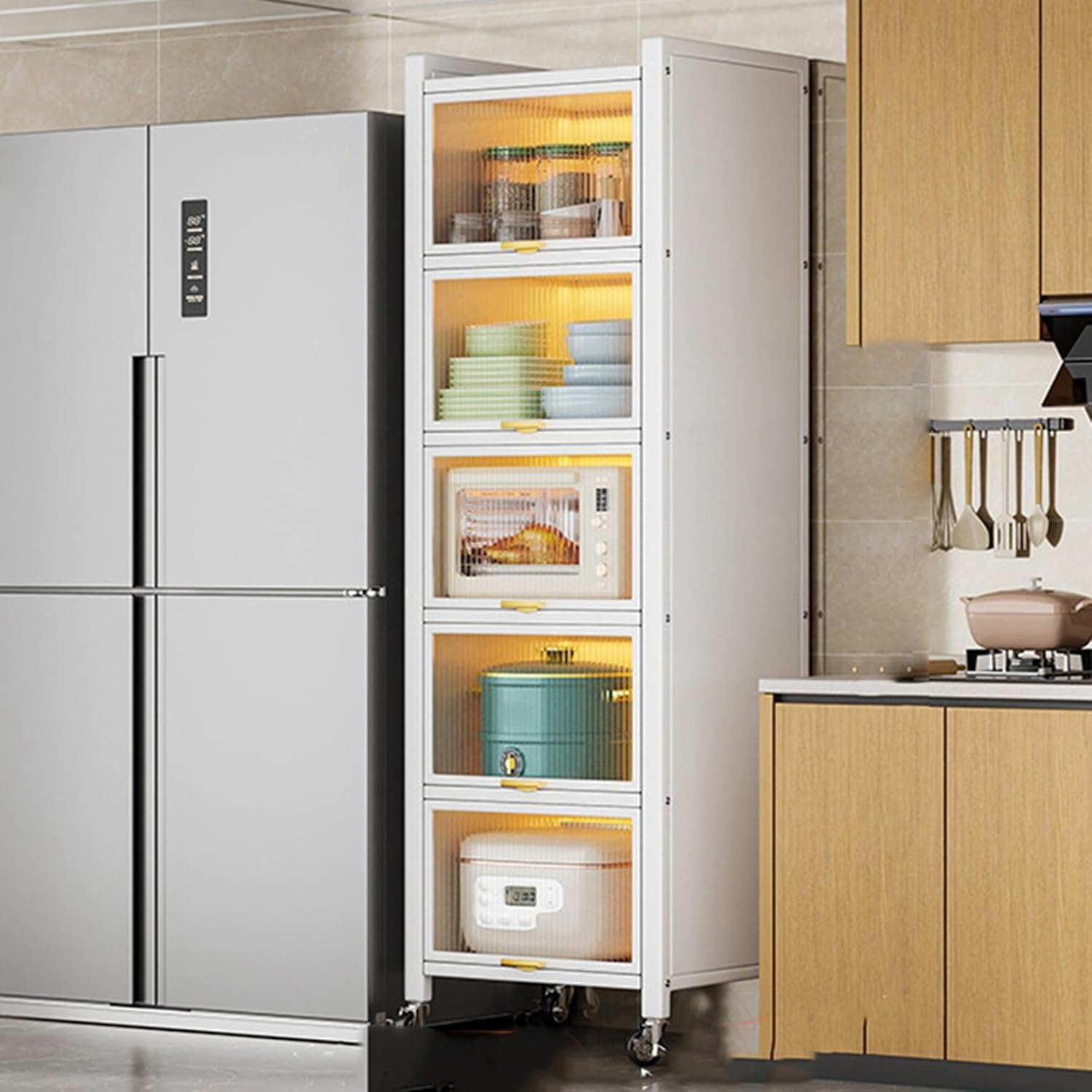 Cupboard - レンジ台 食器棚 35*42*83 レンジラック キッチン収納棚 キッチンラック 大型レンジ対応 4段タイプ 20幅 30幅 キャスター付き スリム おしゃれ キッチンワゴン スチール製 スチールラッ