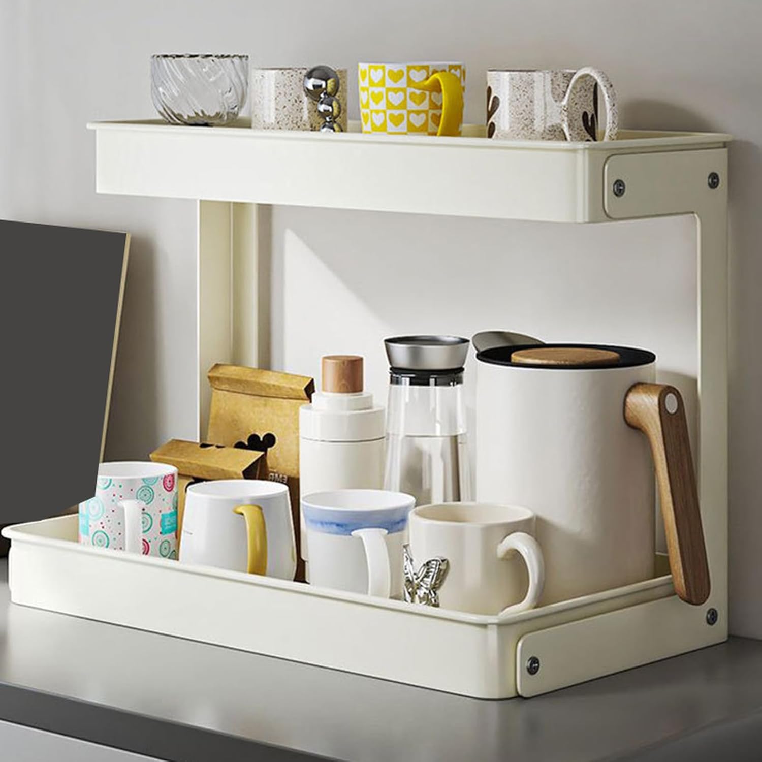 Cupboard - コップ収納 卓上食器棚 ホワイト カップ収納ボックス カップ収納ラック カップ収納棚 カップ乾燥ラック 35*18*22 コーヒーカップ棚 カップ棚 茶器 収納ボックス コンパクト 大容量 防汚 防水