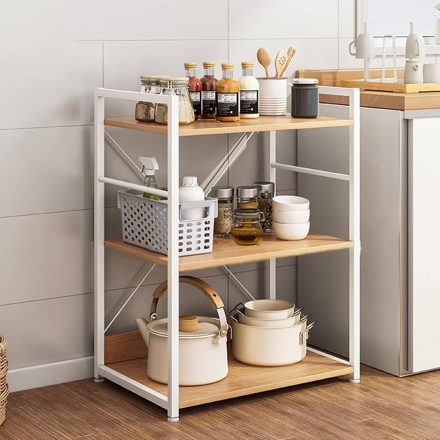 Cupboard - アジャスター付き レンジ台 食器棚 電子レンジ台 キッチン収納 カップボード キッチンボード キッチン 収納 ラック 60*40*117 食器 キッチンラック キャビネット ストック 収納ラック スト