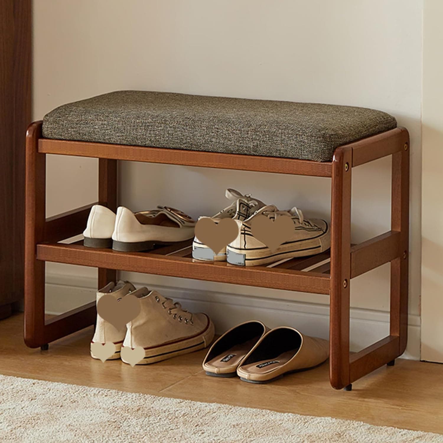 Slippers Racks - 玄関ベンチ 収納ベンチ タイプ3 玄関椅子 2段式 木製 60*30*42 下駄箱 シューズラック 靴箱 玄関スツール 靴棚 靴収納 靴入れ 収納スツール スポンジクッション 高齢者用 無垢材シューズ
