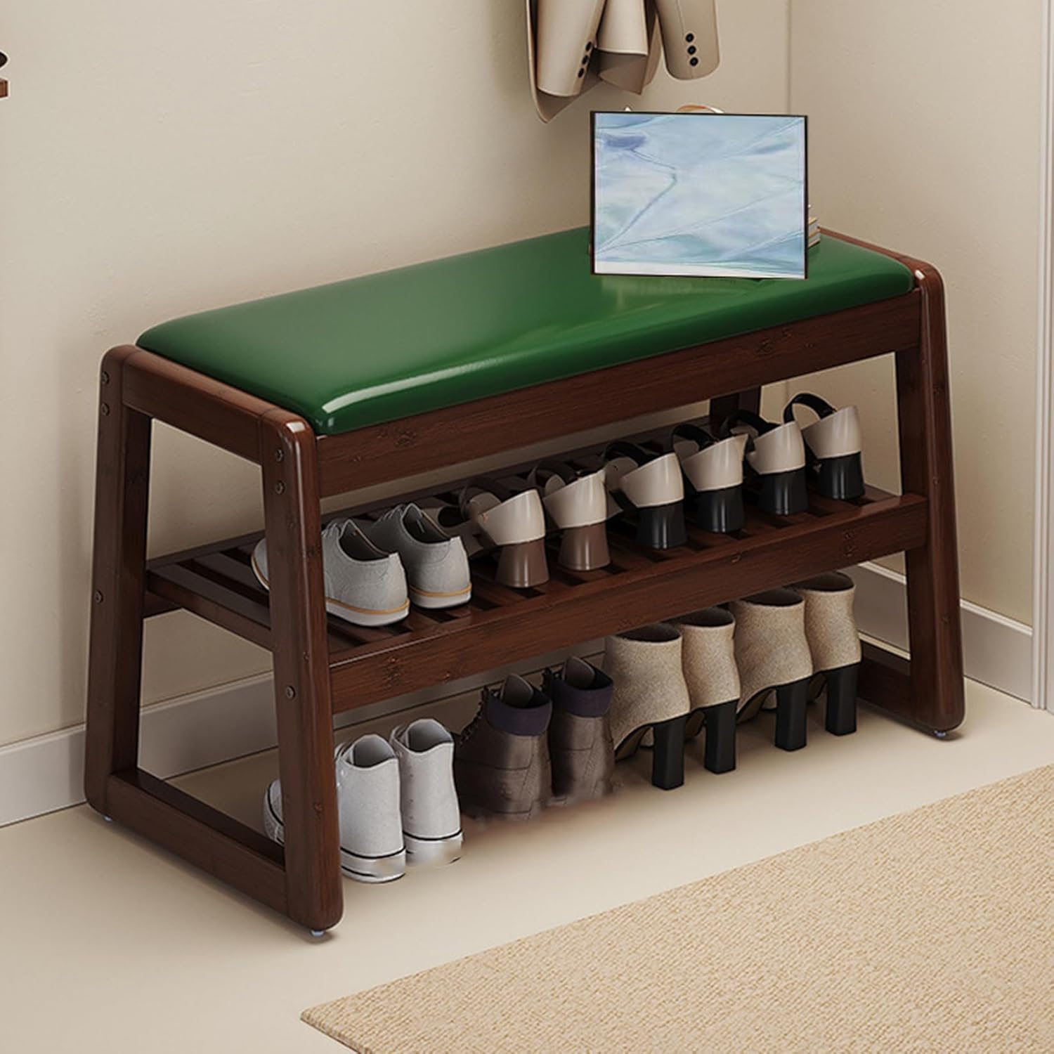 Slippers Racks - 玄関ベンチ 玄関に靴を効率収納 玄関 腰掛け ベンチ 100*35*45 小物収納 下駄箱ベンチ 簡単組み立て 省スペース玄関 おしゃれ 二段式靴収納 収納 靴 スリム安定性高い スリム ハイヒール
