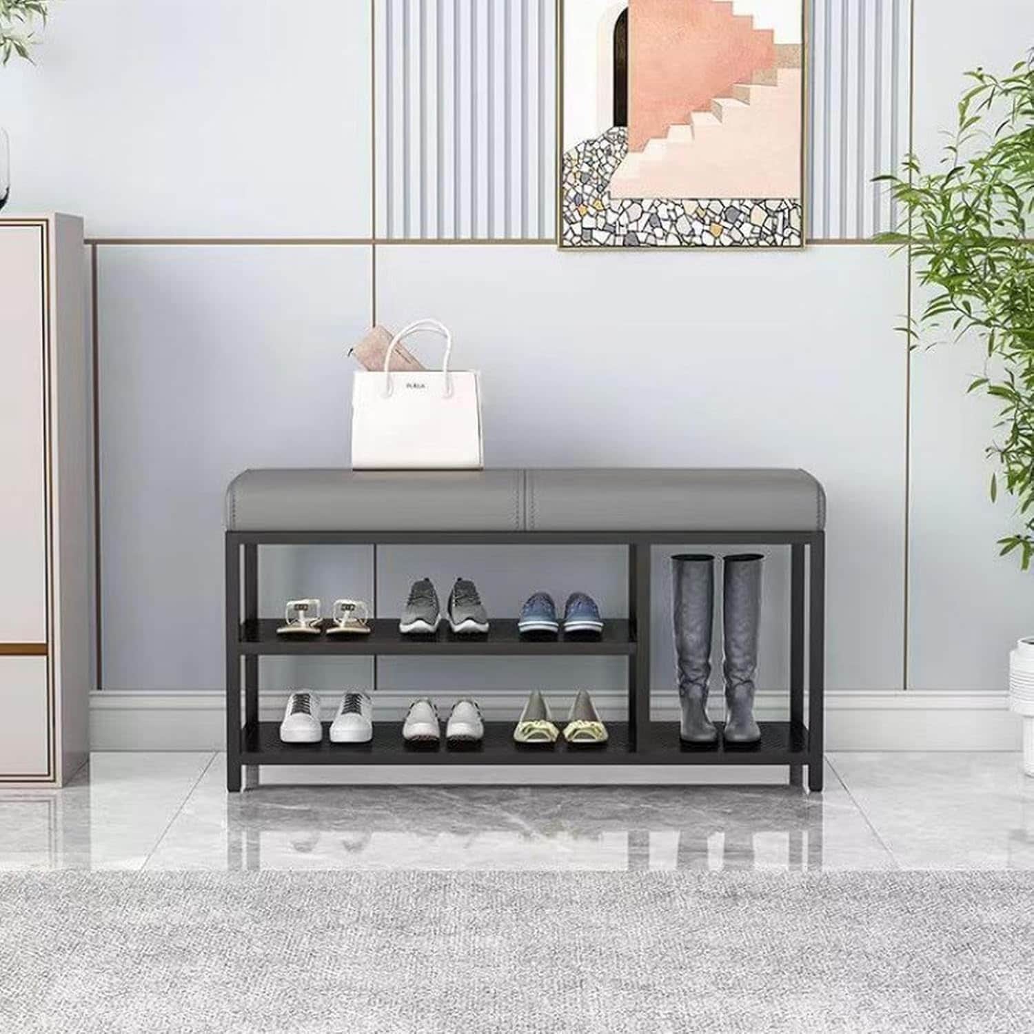 Slippers Racks - 玄関ベンチ 玄関椅子 スリム オシャレ 幅80*奥行32*高さ47cm 頑丈 組み立て簡単 収納ベンチ シューズラック 玄関 80*32*47 室内 廊下 長椅子 北欧 収納ベンチ 玄関椅子 玄関スツ
