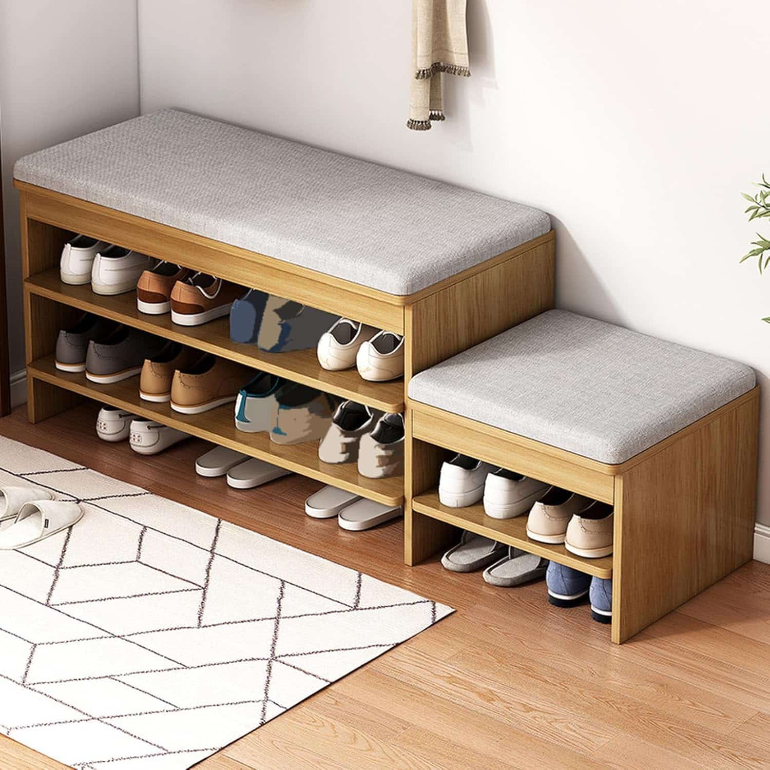 Slippers Racks - 玄関ベンチ 木製 タイプ2 無垢材 北欧 天然木 シューズラック 収納ベンチ 玄関椅子 玄関スツール シューズボックス 靴収納玄関椅子 シューズラック 下駄箱 北欧 おしゃれ 120*32*52 木製