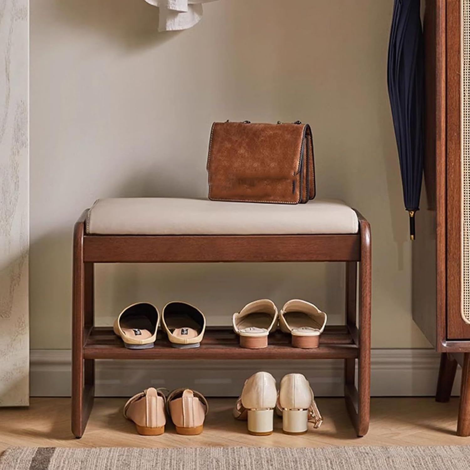 Slippers Racks - 玄関ベンチ シューズラック 靴ベンチ 靴棚 タイプ 収納ベンチ オーク製 玄関椅子 反発クッション 室内 靴棚 靴入れ 組立簡単 コンパクトで省スペース 下駄箱 靴箱 シューズボック玄関ベンチシューズ