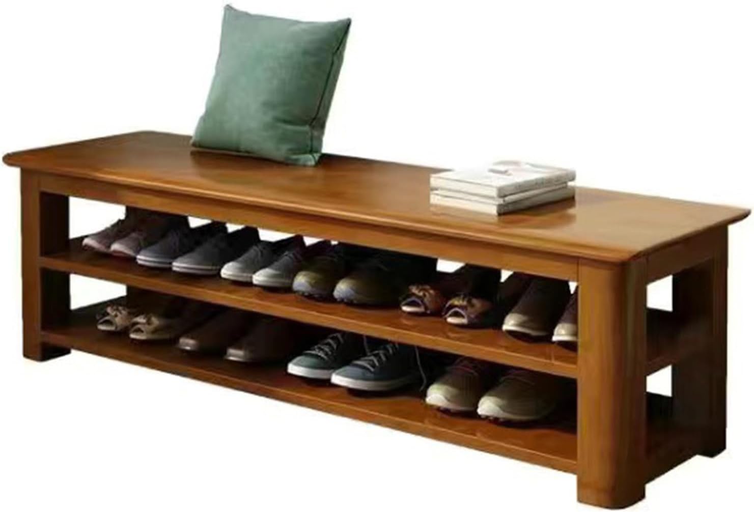 Slippers Racks - 玄関ベンチ 木製 無垢材 80*30*42 北欧 幅60cm 天然木 シューズラック 収納ベンチ タイプ2 玄関椅子 玄関スツール シューズボックス 靴収納 雑貨 家具 2段式靴収納 通気性 小物収納