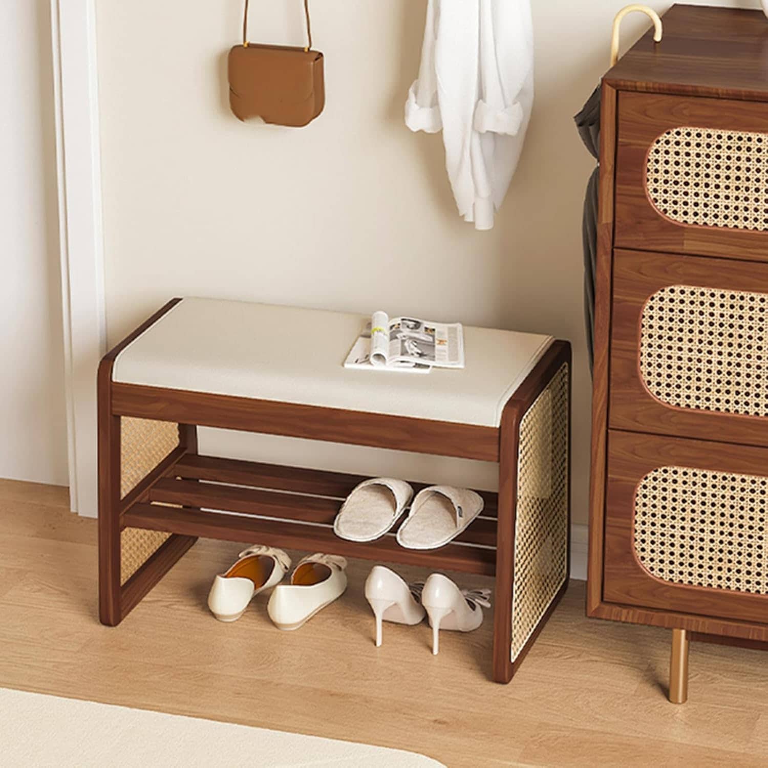 Slippers Racks - 玄関ベンチ 靴棚 木製 無垢材 長椅子 タイプ 北欧 天然木 シューズラック 収納ベンチ 玄関椅子 玄関スツール シューズボックス 雑貨 家具 腰掛け 椅子 80*30*40 靴収納 シューズラック