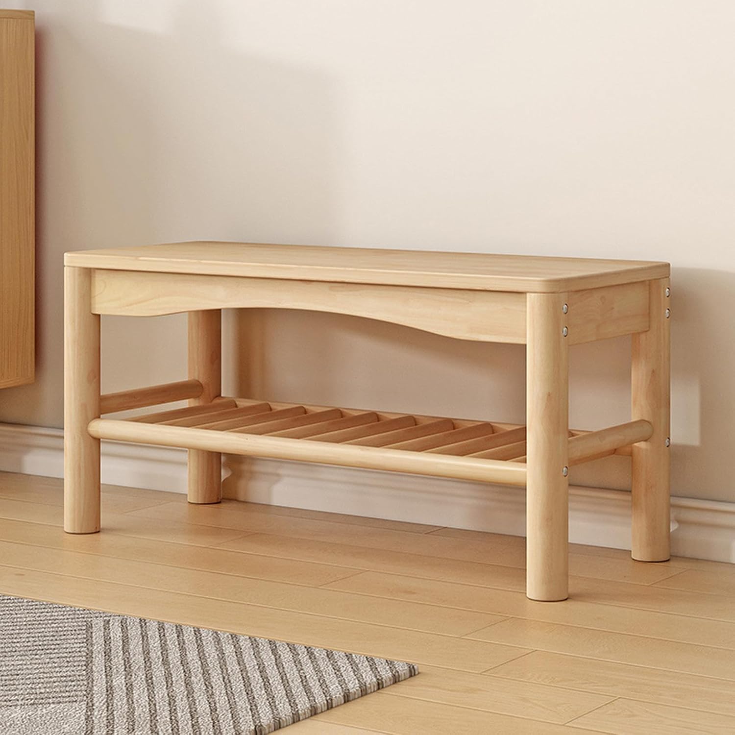 Slippers Racks - 玄関ベンチ 木製 タイプ 無垢材 北欧 幅60cm 天然木 シューズラック 収納ベンチ 玄関椅子 玄関スツール シューズボックス 靴収納 雑貨 家具 2段式靴収納 60*30*40 通気性 小物収納