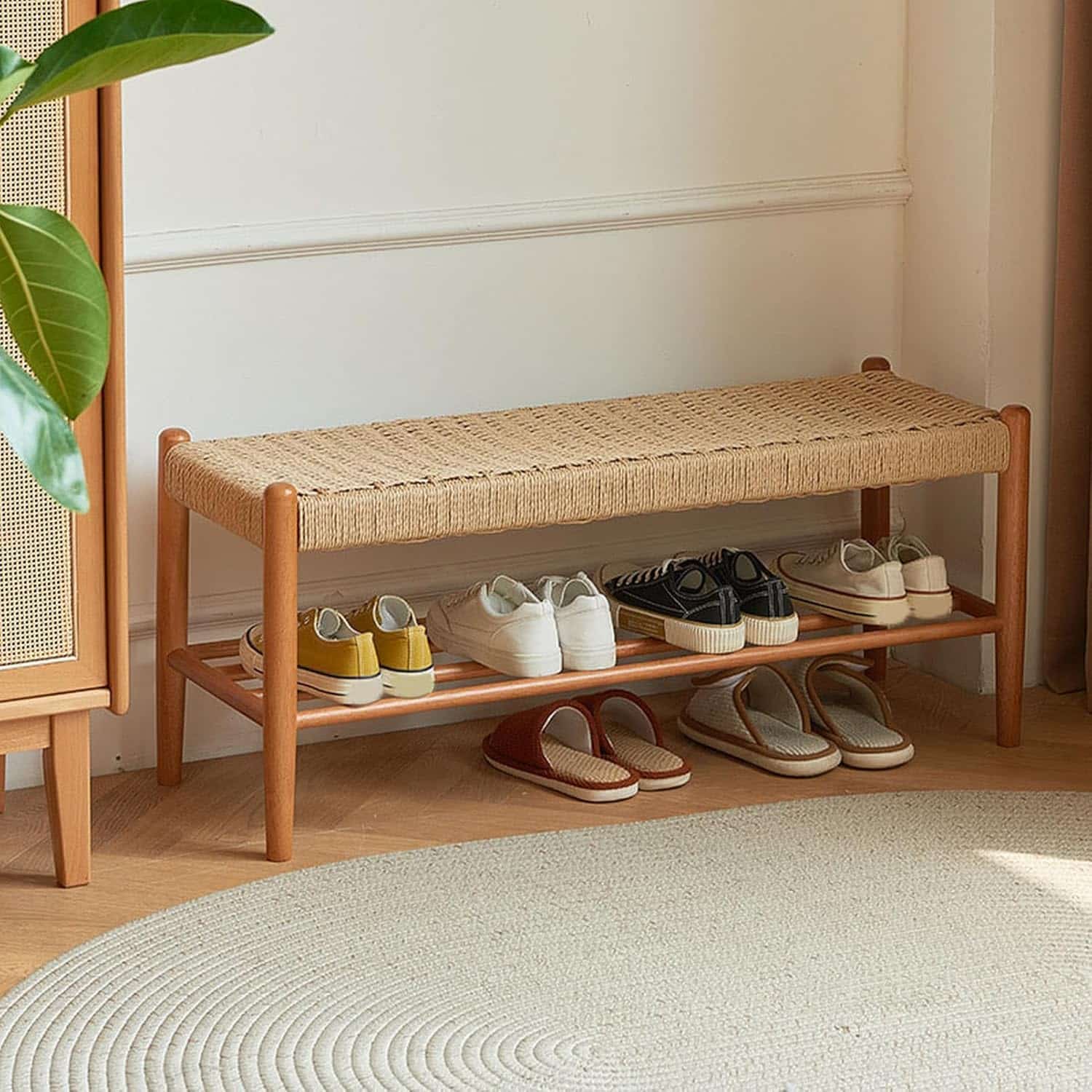拖鞋架 - 玄関 ベンチ 椅子 収納 100*34*40 シューズラック ベンチ 収納スツール 二段式靴収納 玄関 スツール 靴箱 下駄箱 玄関椅子 靴箱 玄関収納 下駄箱 靴 収納靴箱 収納 低い椅子 シューズ