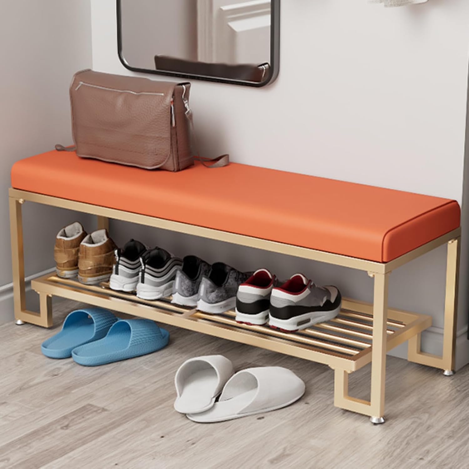Slippers Racks - 玄関ベンチ 幅100 タイプ2 ベンチ 玄関 収納 シューズラック ベンチシェルフ スリッパラック スリム コンパクト 省スペース 玄関スツール 棚 椅子 腰掛 クッション 玄関収納 100*32.5