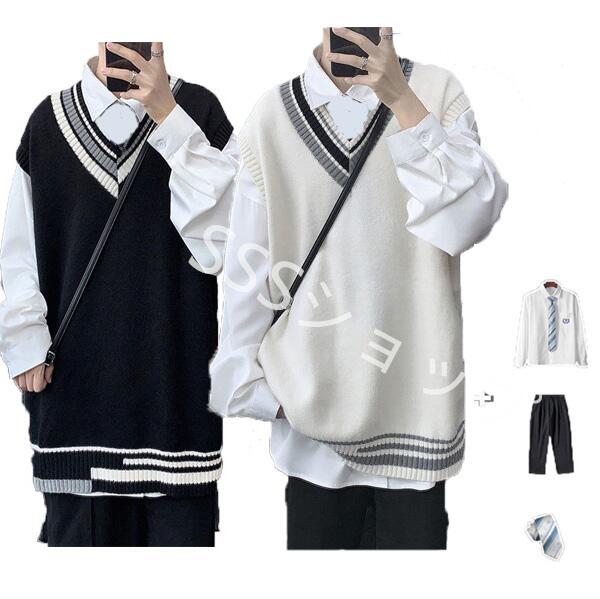 Jackets - DK 制服 セット なんちゃって制服 セット制服 Vネック コスプレ 上下セット 制服 4点セット ベスト ズボン シャツ ネクタイ