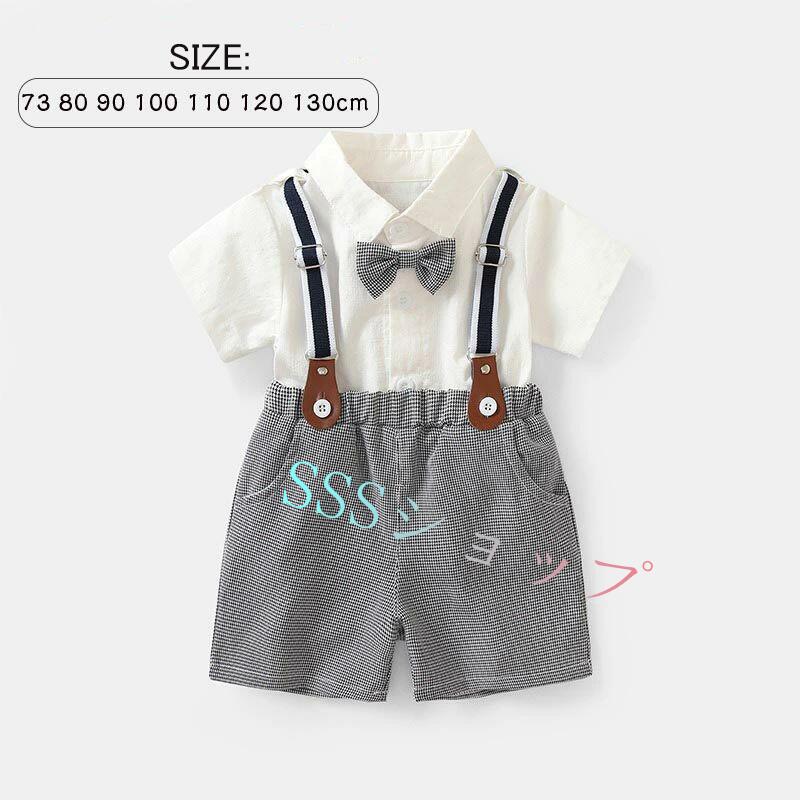 Rakuten - 子供服 2点セット セットアップ ベビー服 フォーマルスーツ フォーマル 男の子オーバーオール サロペット 夏 半袖 キッズ 出産祝い 柔らかい 発表会 可愛い おしゃれ プレゼント 肌触り 安心素材 上質 上品 入学式 結婚式 入園式 ハンサム お宮参り 73 80 90 100 110 120 130