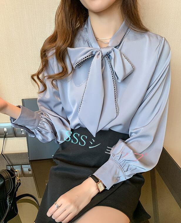 レディース 長袖 夏 ブラウス 女性 オフィスシャツ おしゃれ 可愛い シャツ 長袖 フォーマル ブラウス スーツ シャツ 女性 ビジネス オフィス OL 通勤 夏服 シャツ トップス 事務服 無地 仕事用 カジュアル 大人 オフィス カジュアル ホワイト/ブルー graceselect327-10038476 Grace Select サンプル画像2