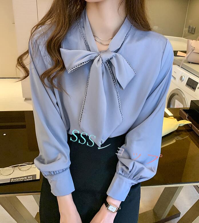 レディース 長袖 夏 ブラウス 女性 オフィスシャツ おしゃれ 可愛い シャツ 長袖 フォーマル ブラウス スーツ シャツ 女性 ビジネス オフィス OL 通勤 夏服 シャツ トップス 事務服 無地 仕事用 カジュアル 大人 オフィス カジュアル ホワイト/ブルー graceselect327-10038476 Grace Select サンプル画像3