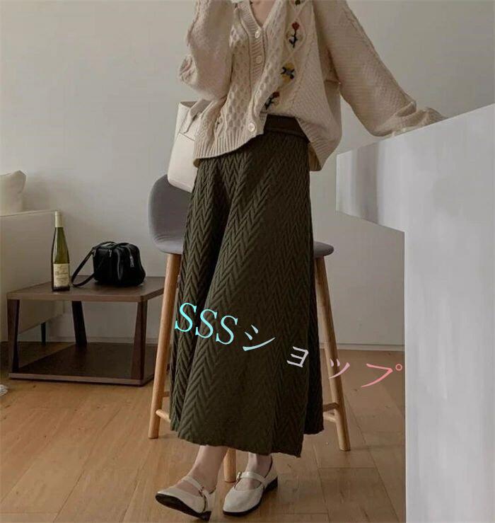 Grace Selectのニットスカート レディース 秋冬 ニット ロング スカート Aライン フレアスカート ボトムス ひざ下丈 可愛い 上品 カジュアル お洒落 ウエストゴム スカート細身 無地 体型カバー お出かけ 通勤｜アングル2