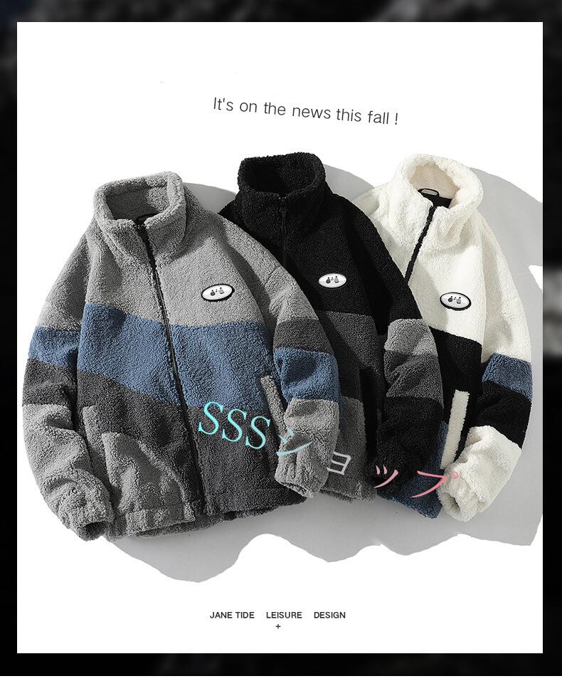 Grace Selectのフリースジャケットボアコート ボアブルゾン ボアジャケット メンズ レディース アウター シープボア 防寒 裏起毛 もこもこ 暖かい 大きいサイズ カジュアル ファッション ゆったり 春 秋 冬 冬服 無地 男女兼用　S-3XL｜アングル2
