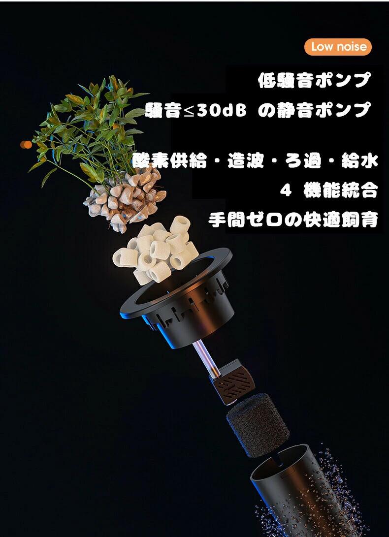 Grace Selectの卓上魚水槽 ミニ魚水槽 循環ろ過 水換え不要 ドーパミン 4カラー 給餌口 6色デコ 静音ポンプ 30dB 酸素供給 造波 ろ過 給水 強力吸引 バイオ循環 高透明 曇らない 魚 エビ 水 水草 カメ｜アングル3
