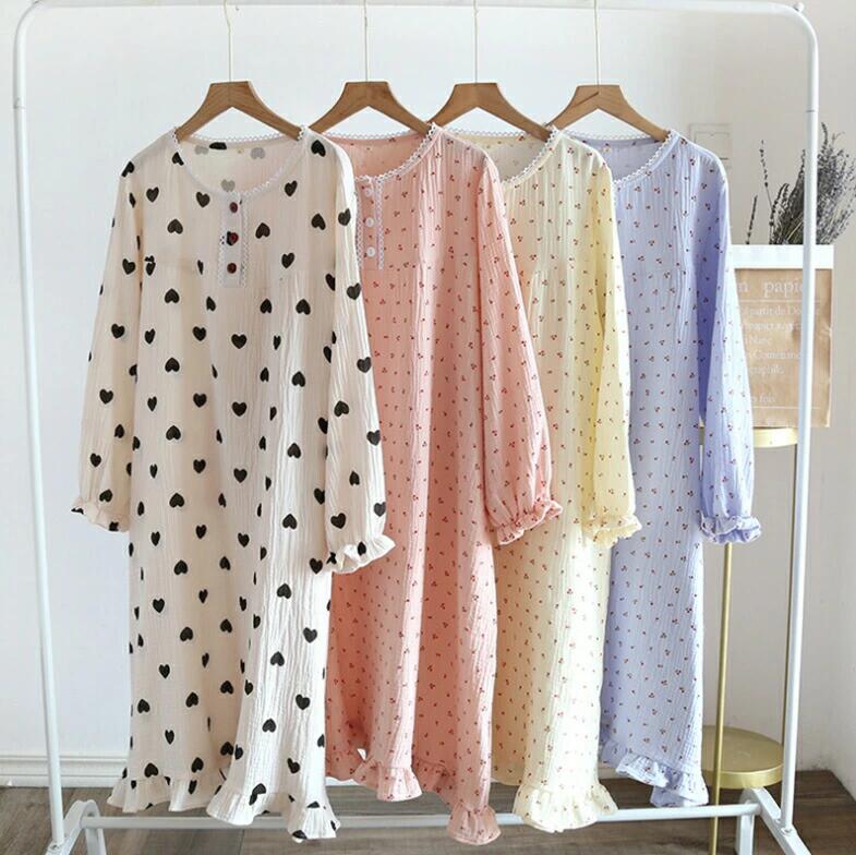 Rakuten - パジャマ レディース ガーゼ ネグリジェ ワンピース型 かわいい 綿 コットン 春 夏 秋 M L XL 柔らかい 部屋着 寝巻き 女性 婦人用 祖母 パジャマ 寝巻き 部屋着 ルームウェア 出産祝い 母の日 プレゼント　おしやれ