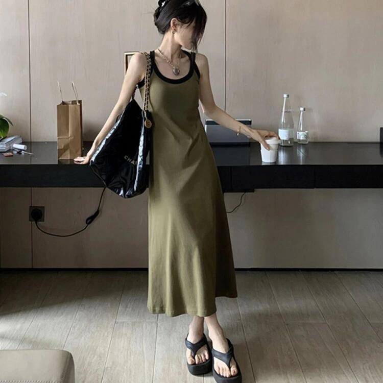 ノースリーブカップ付きファッションレディースキャミワンピワンピース春キャミワンピースロング丈ワンピースマキシ丈マタニティ夏着痩せおしゃれ韓国部屋着お出かけキャミソールワンピース graceselect327-10043076 Grace Select サンプル画像2
