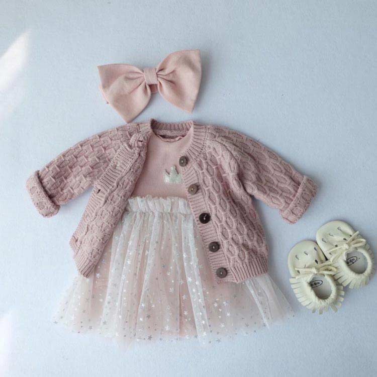 女の子 カーディガン キッズ 防寒 ベビー 男の子　ベビー服 ケーブルニット 長袖カ...