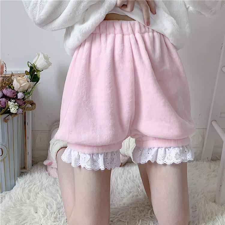 ロリータ 防寒 かぼちゃパンツ ルームウェア インナー フリル 可愛い 甘ロリ ペチコート 見せパン ペチパンツ 部屋着 レディース フリース リボン コスプレインナー 暖かい 保温 フリーサイズ かぼちゃパンツ