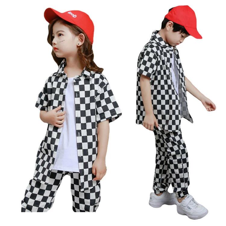 子供服 HIPHOP ダンス 衣装 キッズ ヒップホップ ギンガムチェック 上下セットアップ ジャケット シャツ サルエルパンツ 長ズボン ジャズ ストリート 原宿系 ダンス 衣装 キッズ 体操服 jazz 110-180